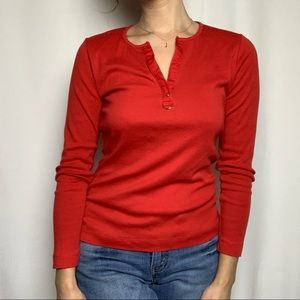 Ralph Lauren Long Sleeve Slit-Neck Blouse